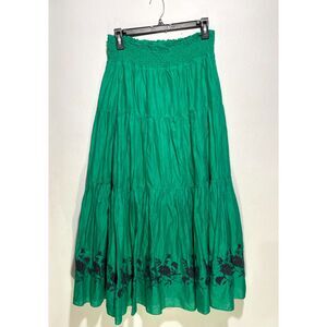 Old Navy tiered skirt broomstick embroidered green bohemian peasant women S